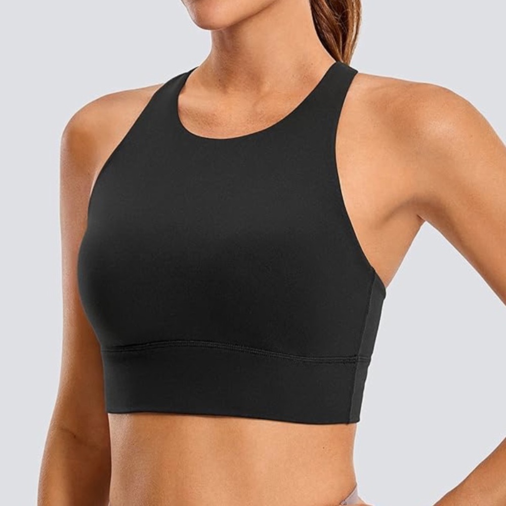 CRZ YOGA Womens Butterluxe Strappy High Neck Longline Sports Bra